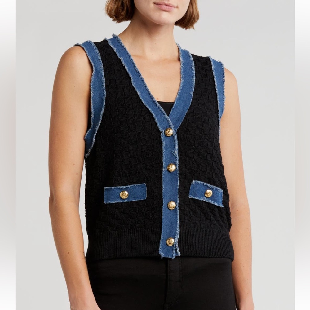 LAUNDRY by Shelli Segal Denim & Knit Sweater Vest // M